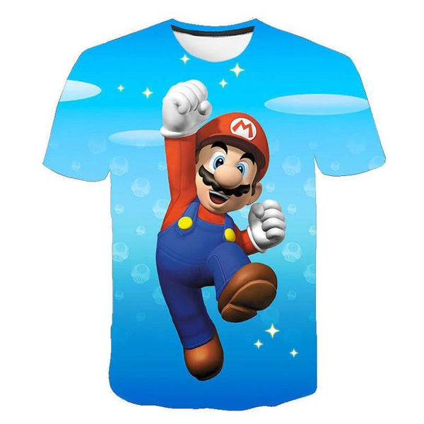 T-SHIRT - SUPER MARIO BROS - Blue with Mario (Children size / 7-8 years old)