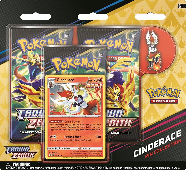 Pokémon - 3 Packs Blister Pin collection  -  Crown Zenith  -  Rillaboom, Cinderace, Inteleon