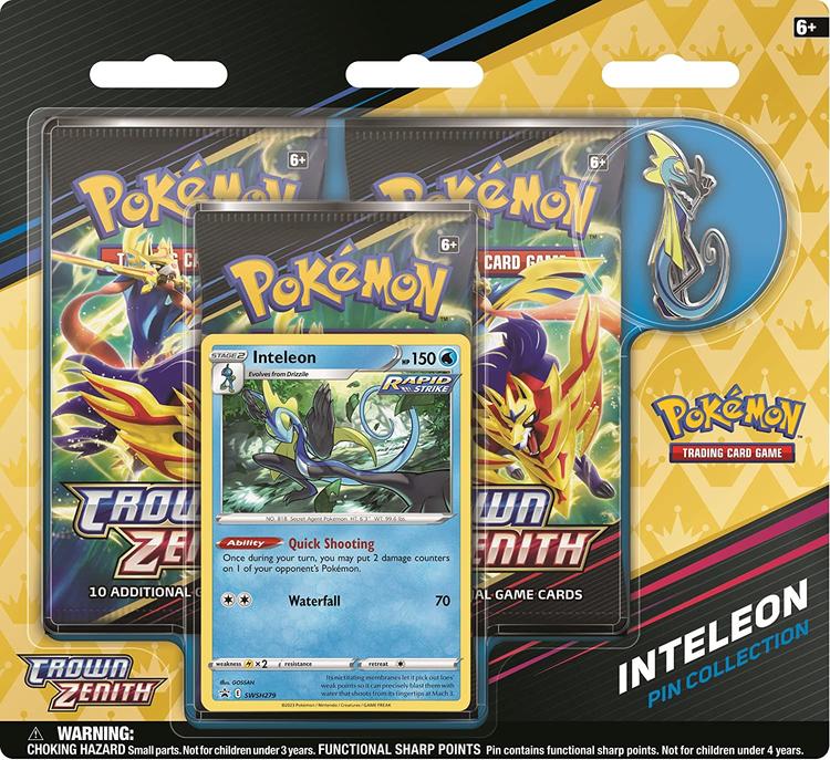 Pokémon - 3 Packs Blister Pin collection  -  Crown Zenith  -  Rillaboom, Cinderace, Inteleon