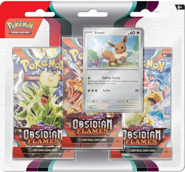 Pokémon - 3 Packs Blister  -  Scarlet & Violet  -  Obsidian Flames  ( Houndstone - Eevee )