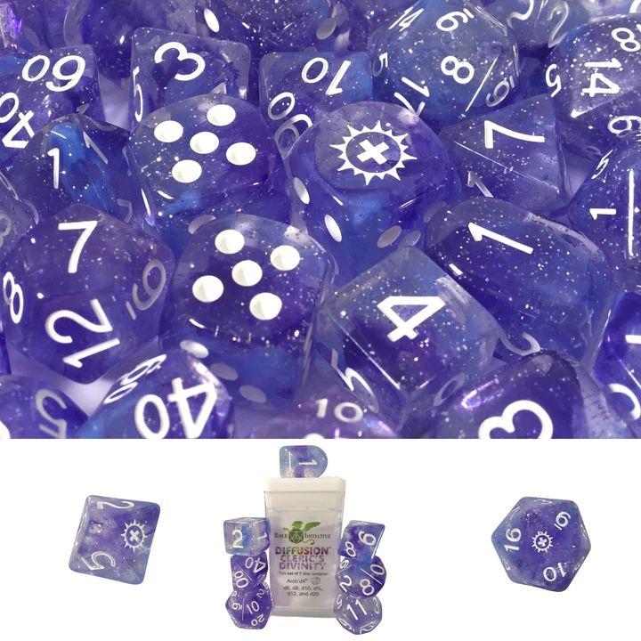 Role 4 initiative - Set of 7 polyhedral dice - Cleric's Divinity diffusion with symbol