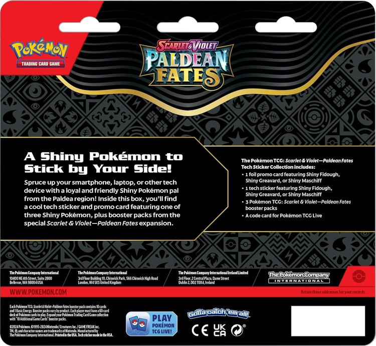 Pokémon - 3 Packs Blister Tech Sticker - Scarlet & Violet Paldean Fates