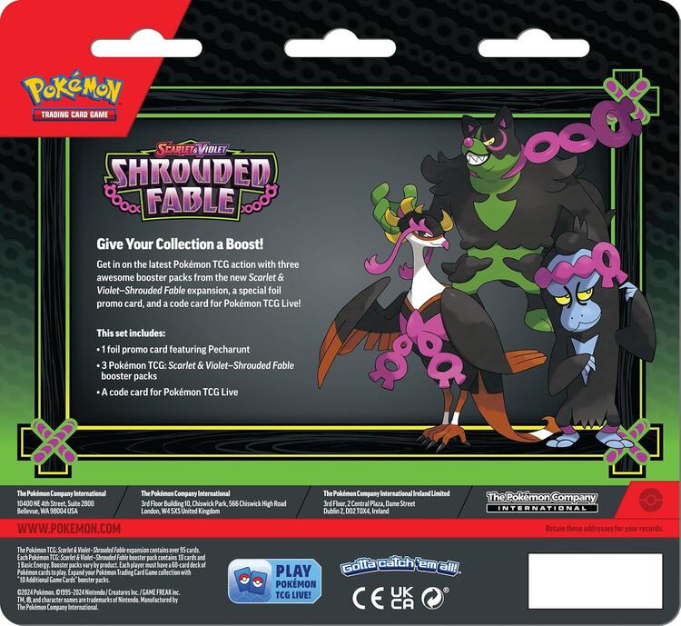 Pokémon - 3 Packs Blister  -  Scarlet & Violet  -  Shrouded Fable  -  Pecharunt