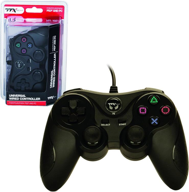 TTX Tech - Universal Wired Controller Compatible with PS3, PC & MAC  -  Black