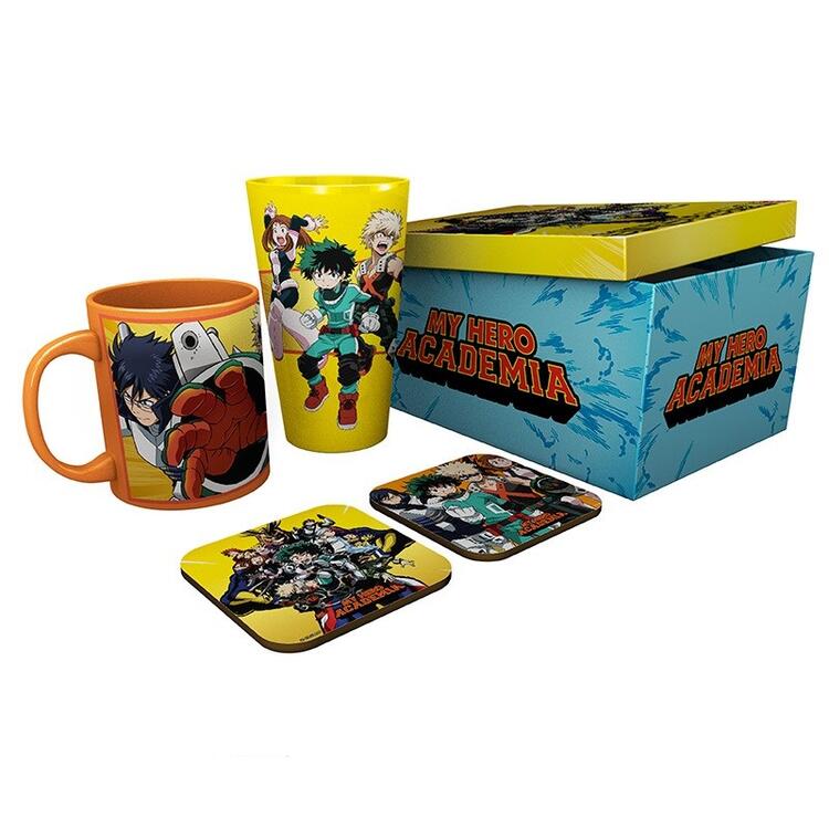 ABYstyle - Coffret Cadeau avec Tasse de 320 ml + Verre premium 400 ml + 2 Dessous de verre  -  My Hero Academia