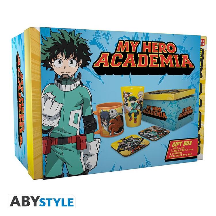 ABYstyle - Coffret Cadeau avec Tasse de 320 ml + Verre premium 400 ml + 2 Dessous de verre  -  My Hero Academia