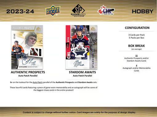 Upper Deck - Hobby Booster Box - 2023-24 Hockey SP Game used CHL edition