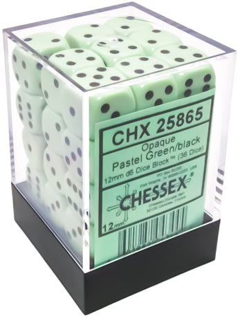 Chessex - Ensemble de 36 dés 6  -  12mm  -  Opaque Pastel Green / Black