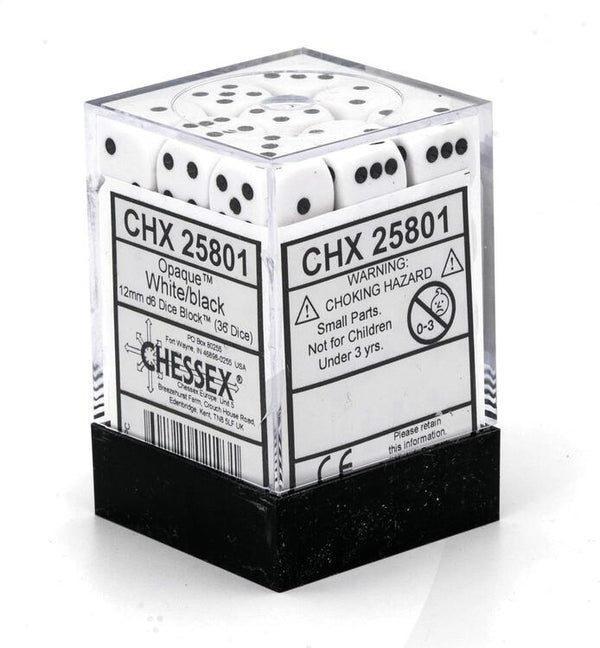 Chessex - Ensemble de 36 dés 6  -  12mm  -  Opaque White / Black