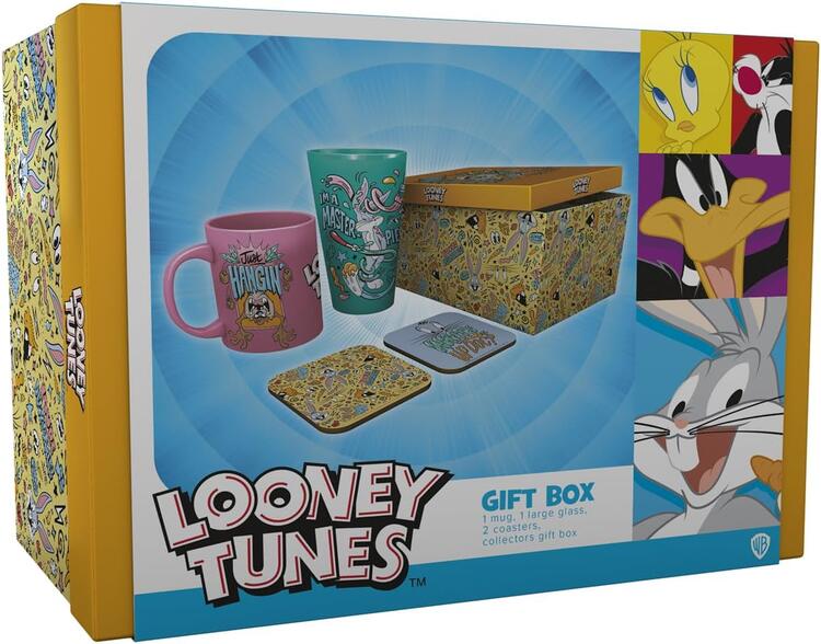 ABYstyle - Coffret Cadeau avec Tasse de 285 ml + 1 grand Verre de 500 ml + 2 Dessous de verre  -  Looney Tunes