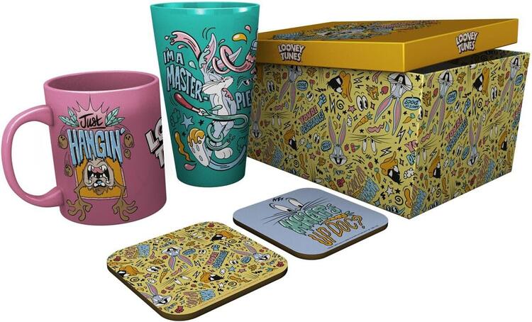 ABYstyle - Coffret Cadeau avec Tasse de 285 ml + 1 grand Verre de 500 ml + 2 Dessous de verre  -  Looney Tunes