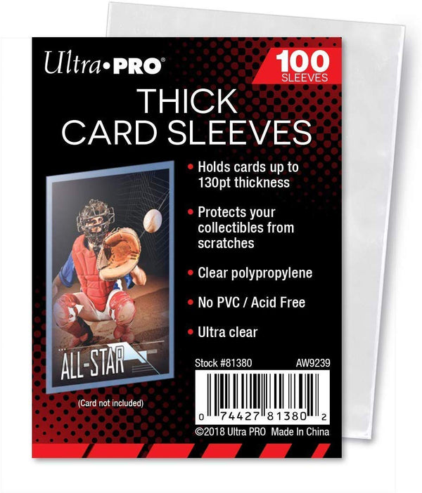 Ultra Pro - 100 standard size card protectors (3" X 4") that can contain cards up to 130 pt thickness - Clear and flexible