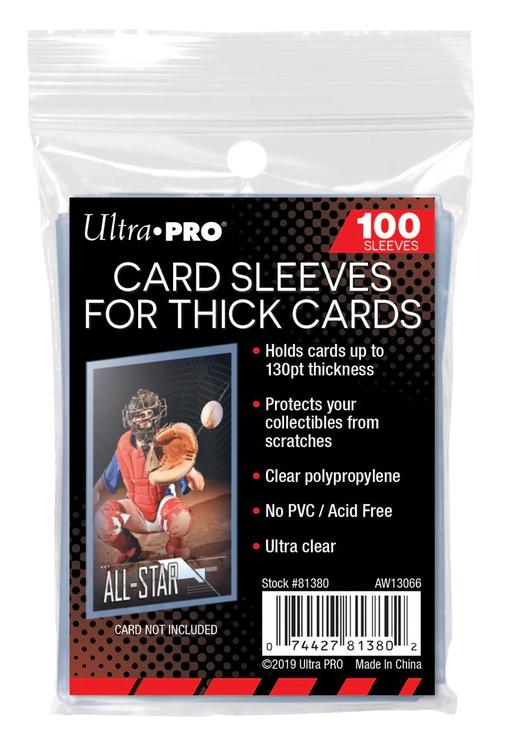 Ultra Pro - 100 standard size card protectors (3" X 4") that can contain cards up to 130 pt thickness - Clear and flexible