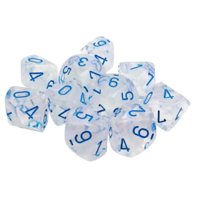 Chessex - Ensemble de 10 dés 10 faces  -  16mm  -  Borealis Icicle / Light Blue  -  Glows in the dark